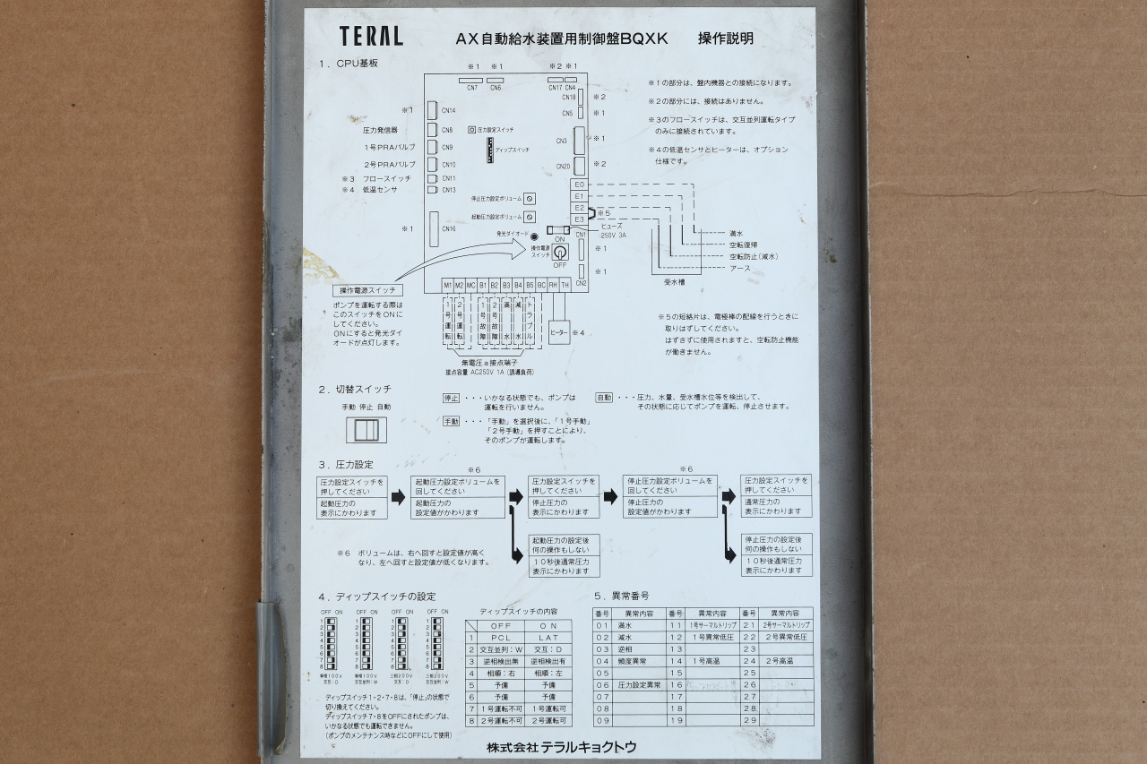 テラル AX-65PCL504-53.7W 制御盤 BQXK-2W-3.7 | 給水ポンプ交換